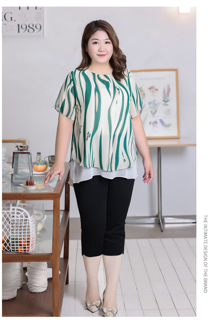 (XL-7XL) Plus Size Green Waves Tunic Blouse (EXTRA BIG SIZE)