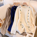 Plus Size Korean Flowers Embroidered Knit Sweater