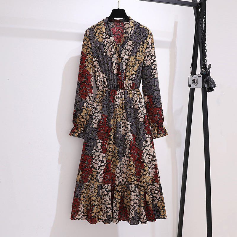 Plus size Korean vintage floral midi dress