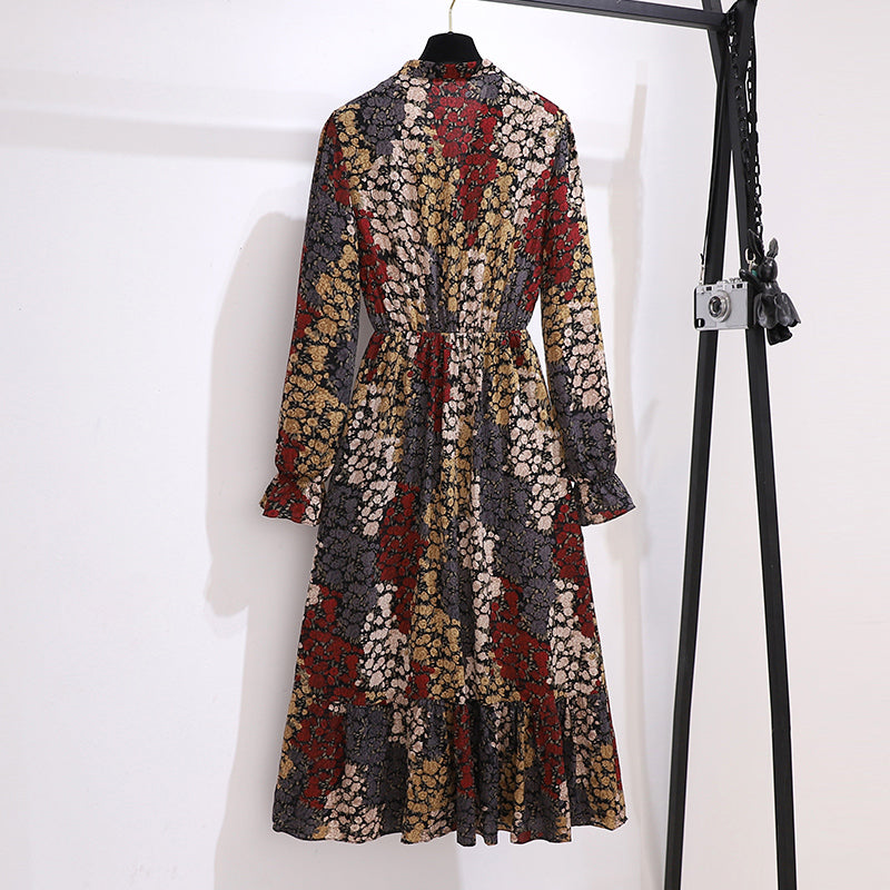 Plus size Korean vintage floral midi dress