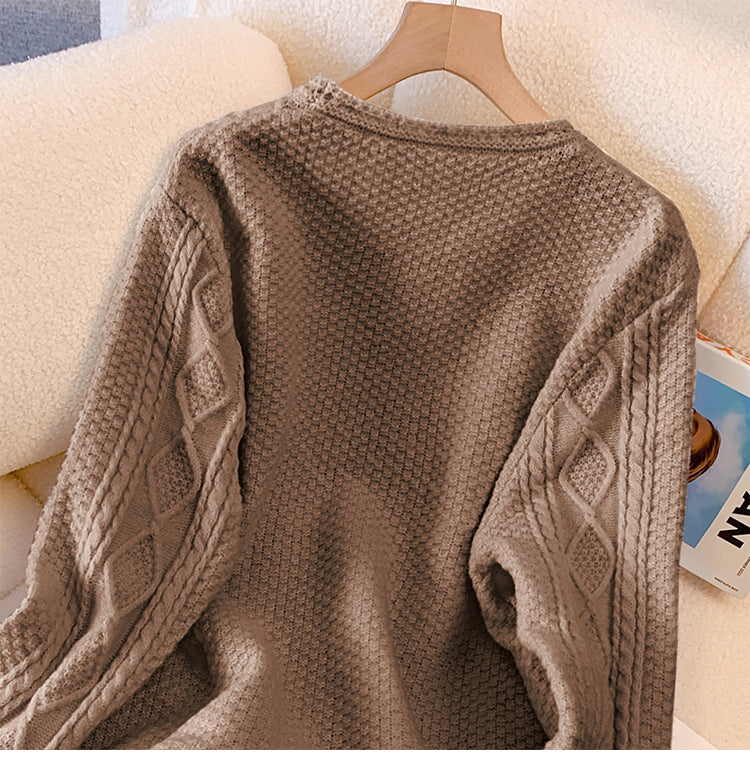Plus Size Korean Flowers Embroidered Knit Sweater