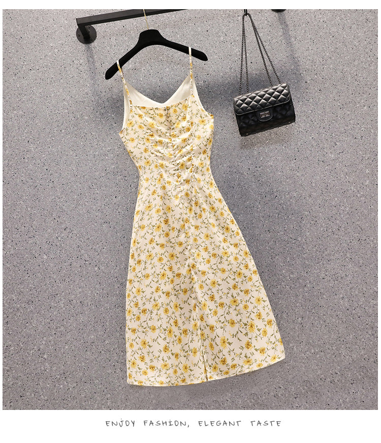 Plus size Korean ditsy floral dress and cardigan set