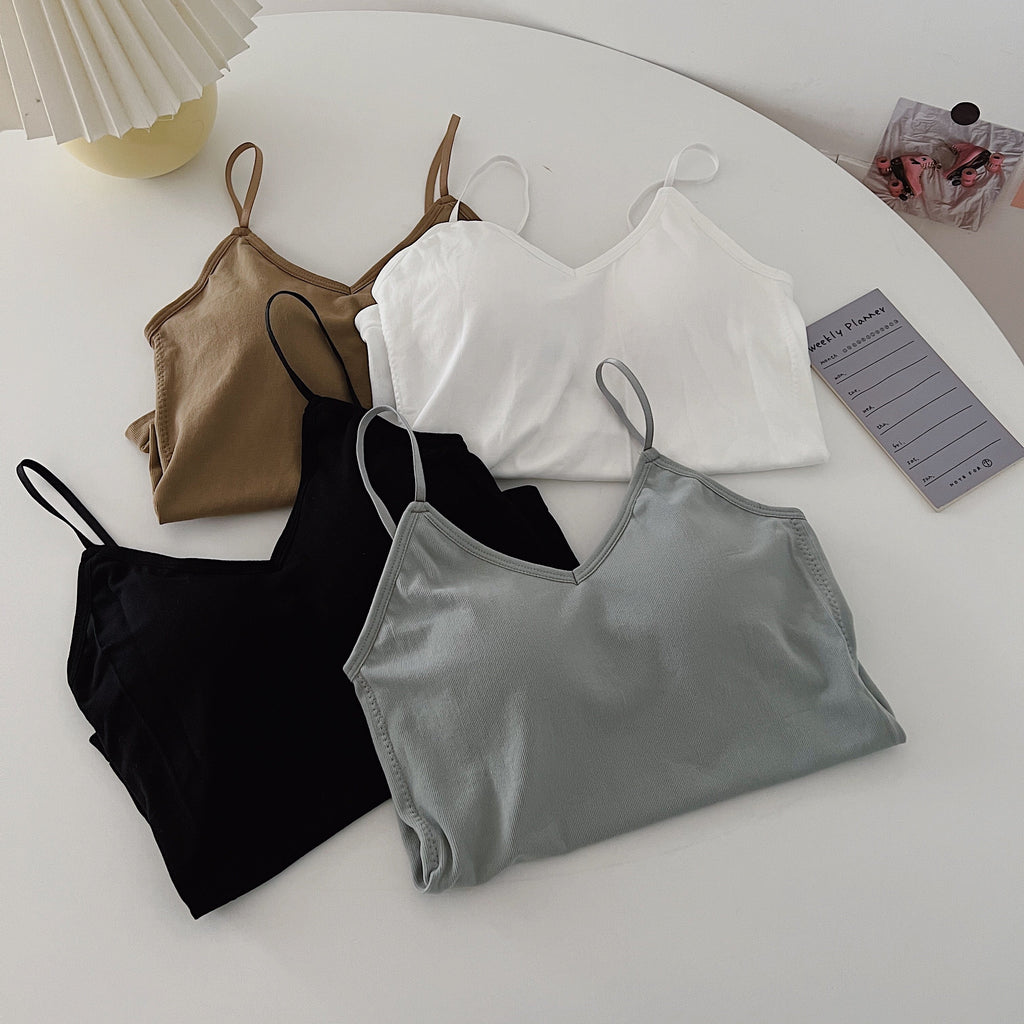 Plus Size V Neck Bra Pad Cami Top