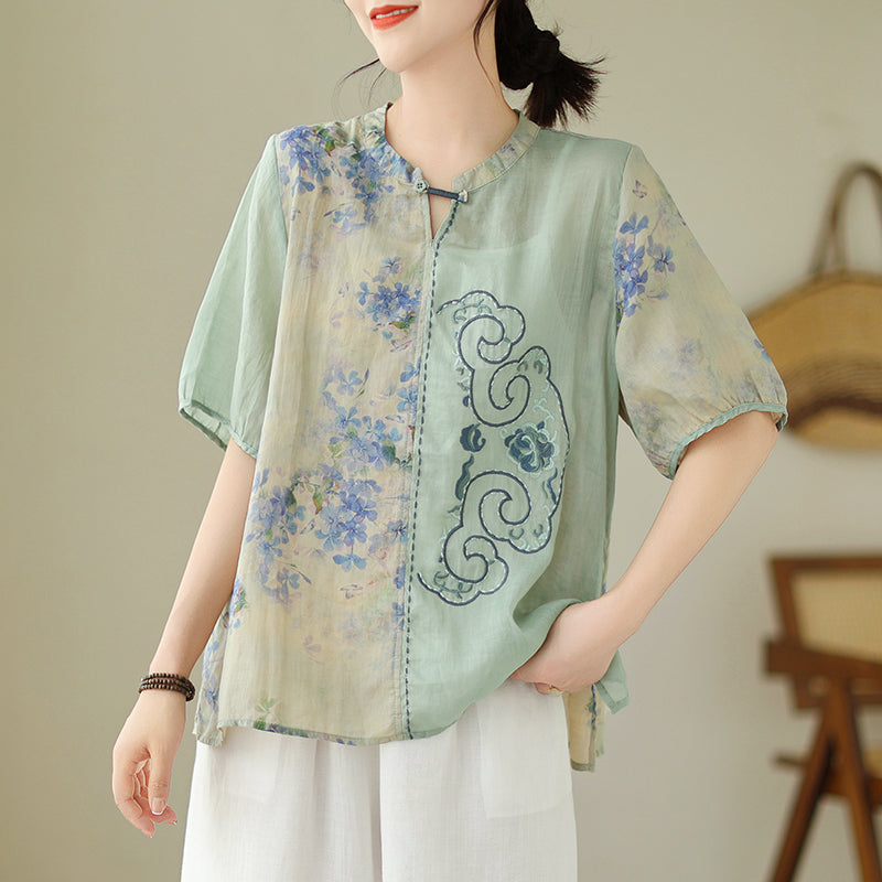 Plus Size Oriental Chinese Embroidery Cheongsam Blouse