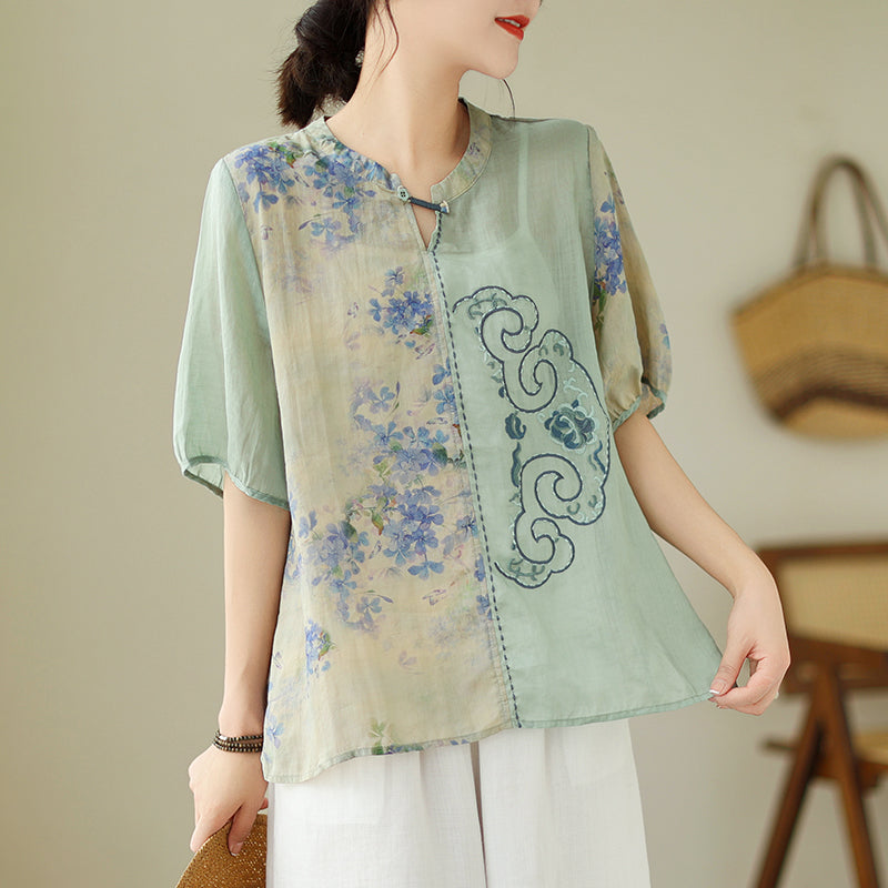 Plus Size Oriental Chinese Embroidery Cheongsam Blouse