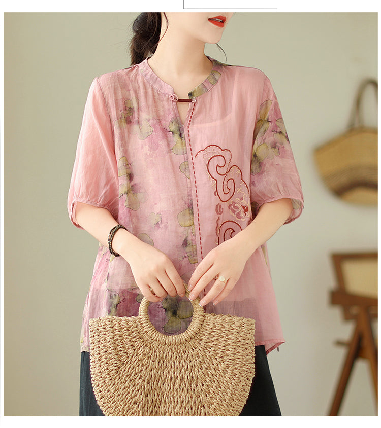 Plus Size Oriental Chinese Embroidery Cheongsam Blouse