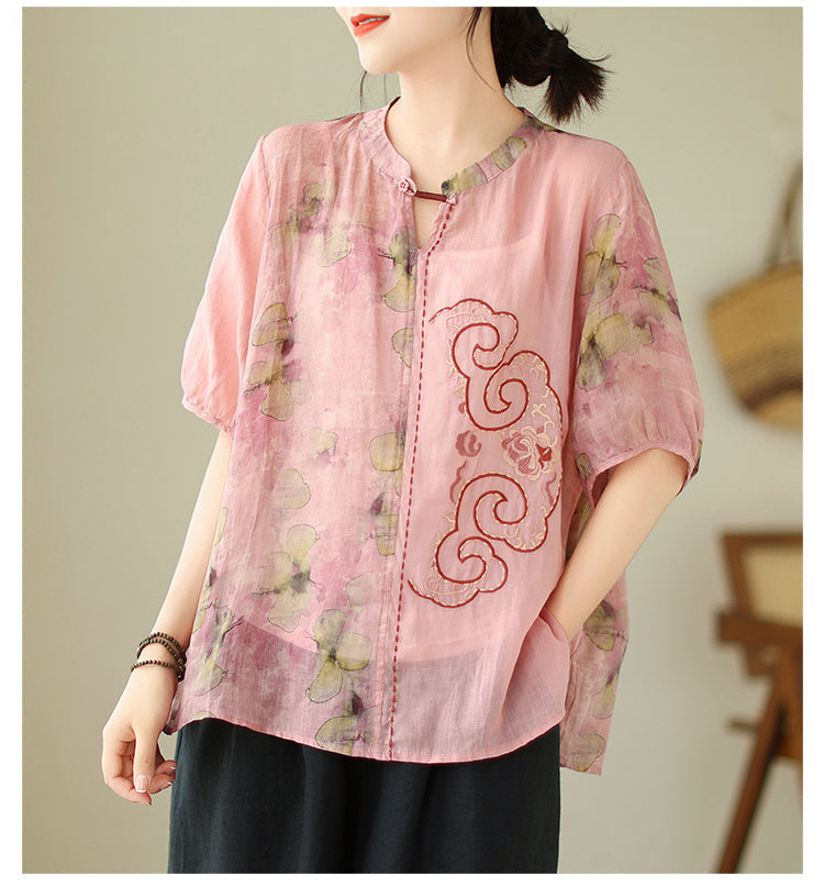 Plus Size Oriental Chinese Embroidery Cheongsam Blouse