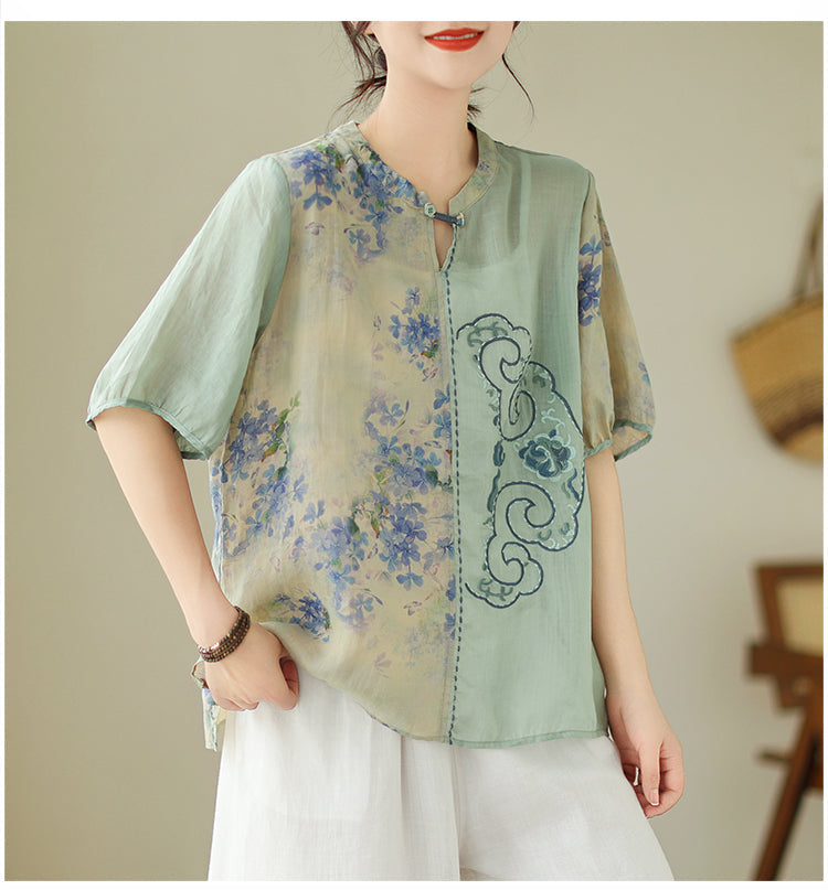 Plus Size Oriental Chinese Embroidery Cheongsam Blouse