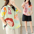 Plus Size Retro Cute Girl Print Shirt Blouse