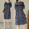 Plus Size Lace Upper Navy Pattern Shift Dress