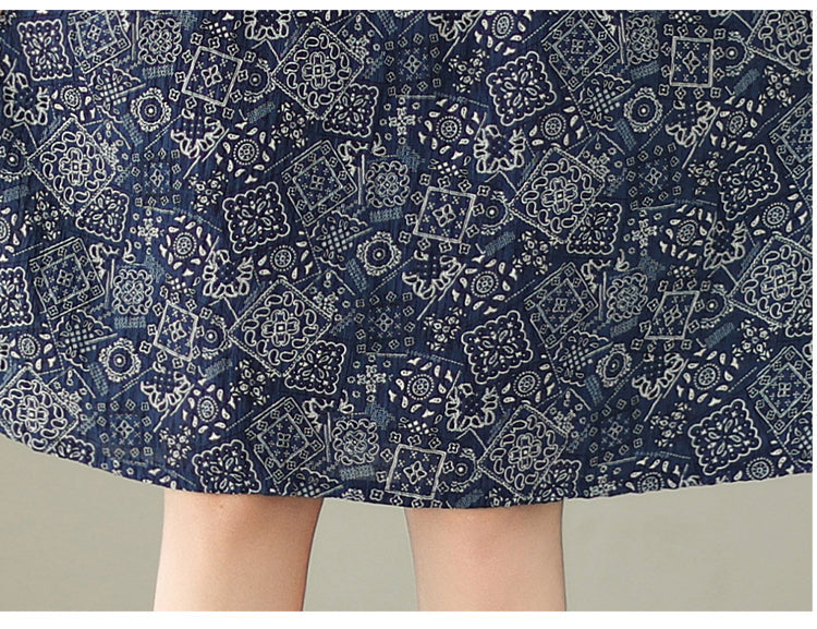 Plus Size Lace Upper Navy Pattern Shift Dress