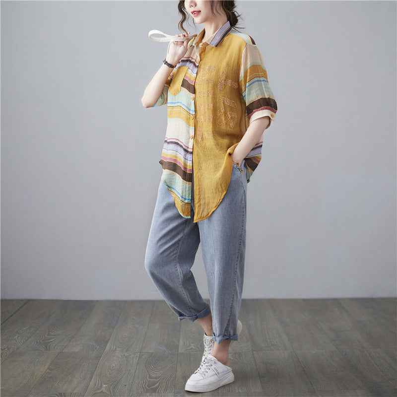 Plus Size Ethnic Layer Embellished Shirt Blouse
