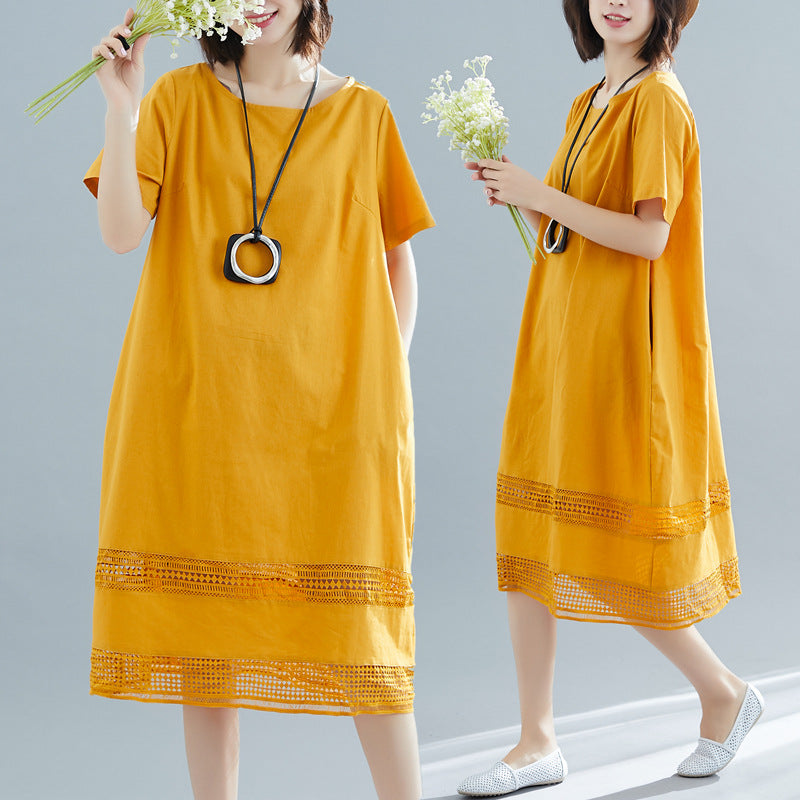 Plus Size Loose Lattice Lace Shift Dress