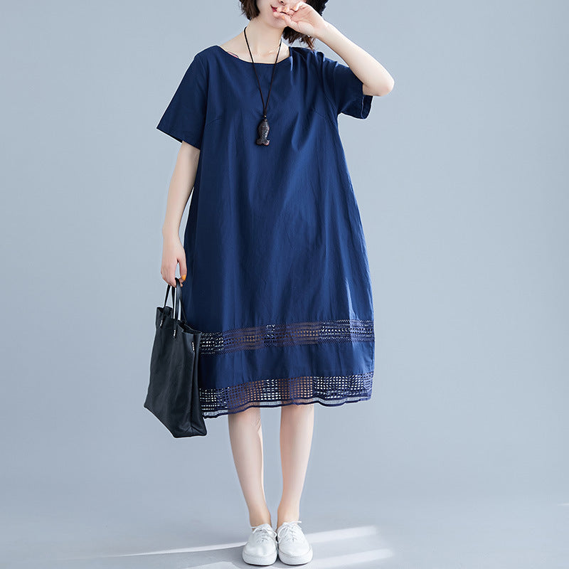 Plus Size Loose Lattice Lace Shift Dress