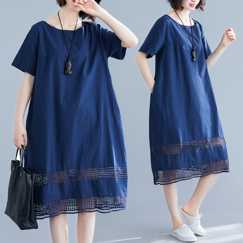 Plus Size Loose Lattice Lace Shift Dress