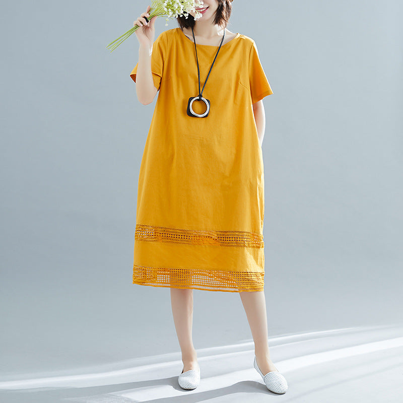 Plus Size Loose Lattice Lace Shift Dress
