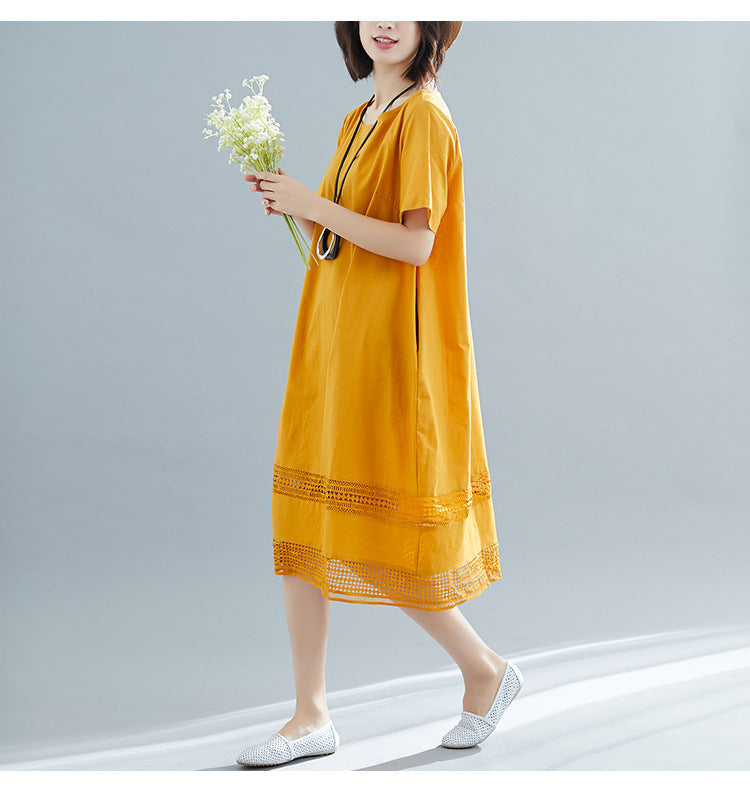 Plus Size Loose Lattice Lace Shift Dress