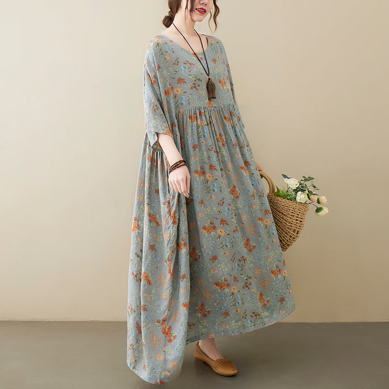 Plus Size Floral Babydoll Midi Dress