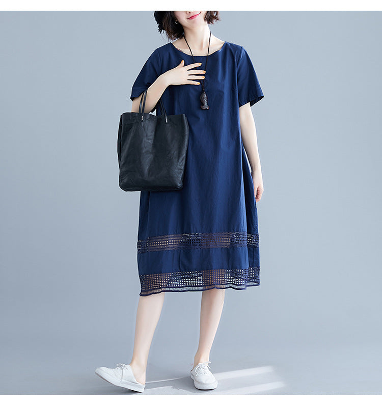 Plus Size Loose Lattice Lace Shift Dress
