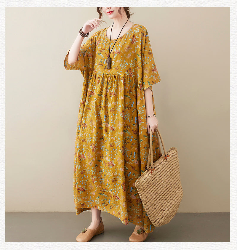 Plus Size Floral Babydoll Midi Dress