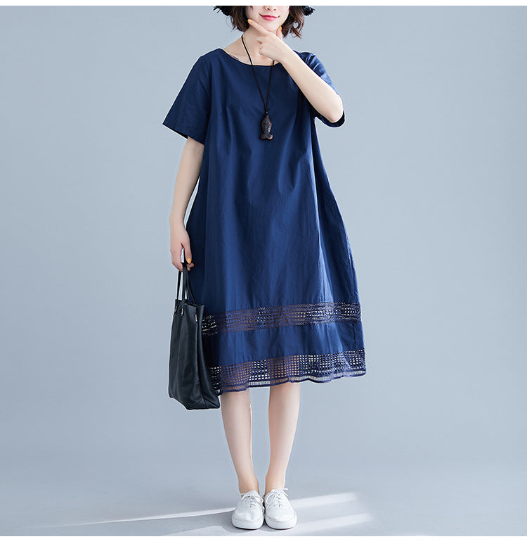 Plus Size Loose Lattice Lace Shift Dress