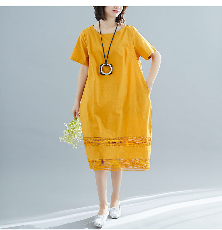 Plus Size Loose Lattice Lace Shift Dress