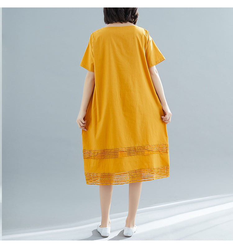Plus Size Loose Lattice Lace Shift Dress