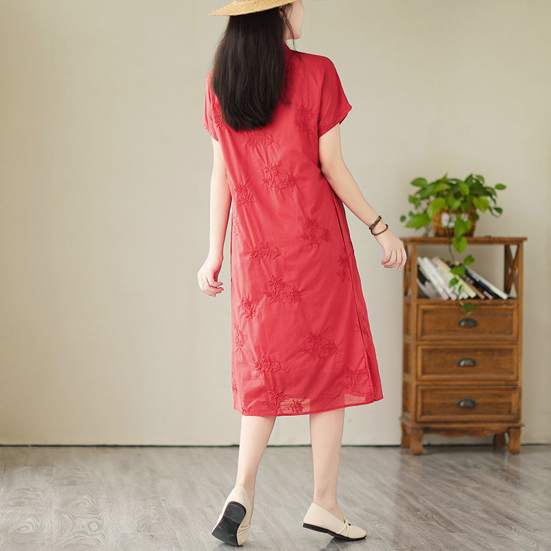 Plus Size Red Casual Cheongsam Midi Dress