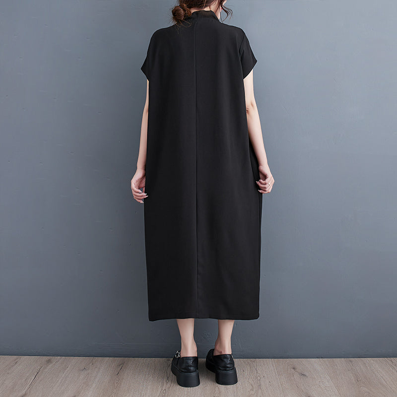 Plus Size Black V Neck Slit Midi Dress