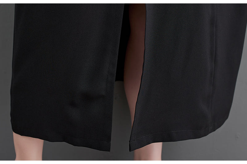 Plus Size Black V Neck Slit Midi Dress
