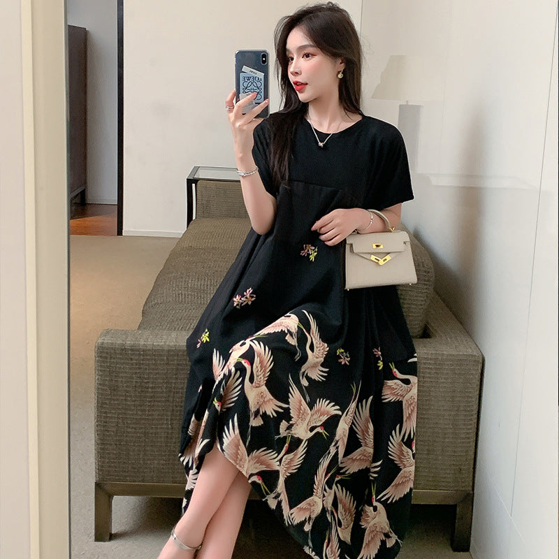 Plus Size Chinese Cranes Midi Dress