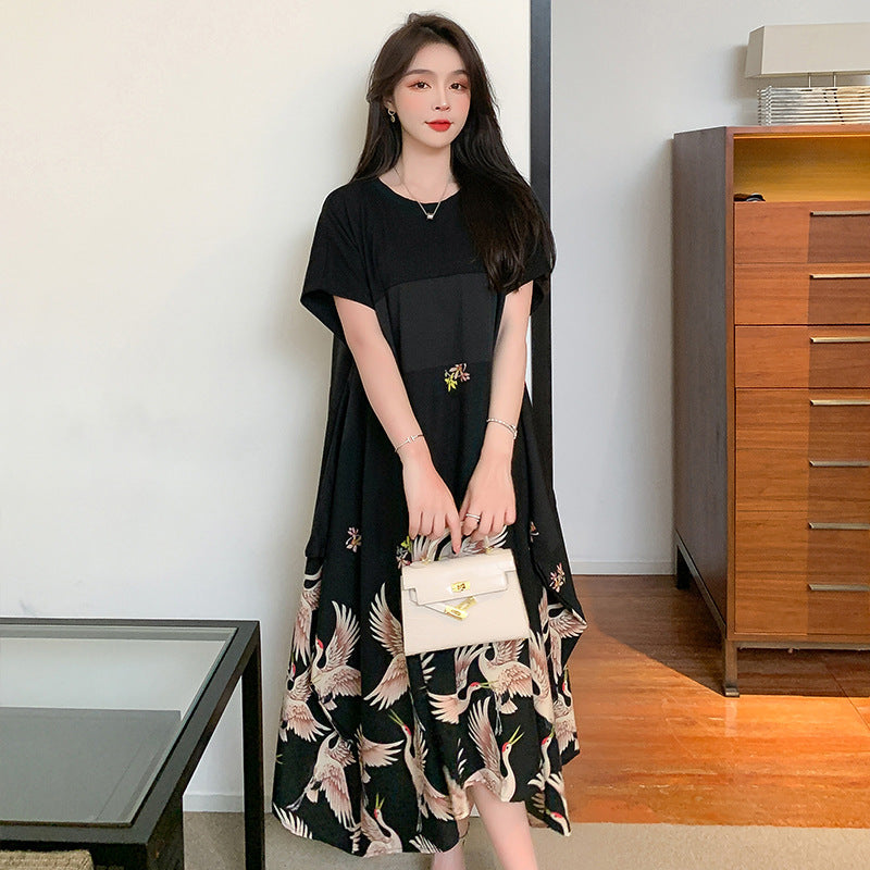 Plus Size Chinese Cranes Midi Dress