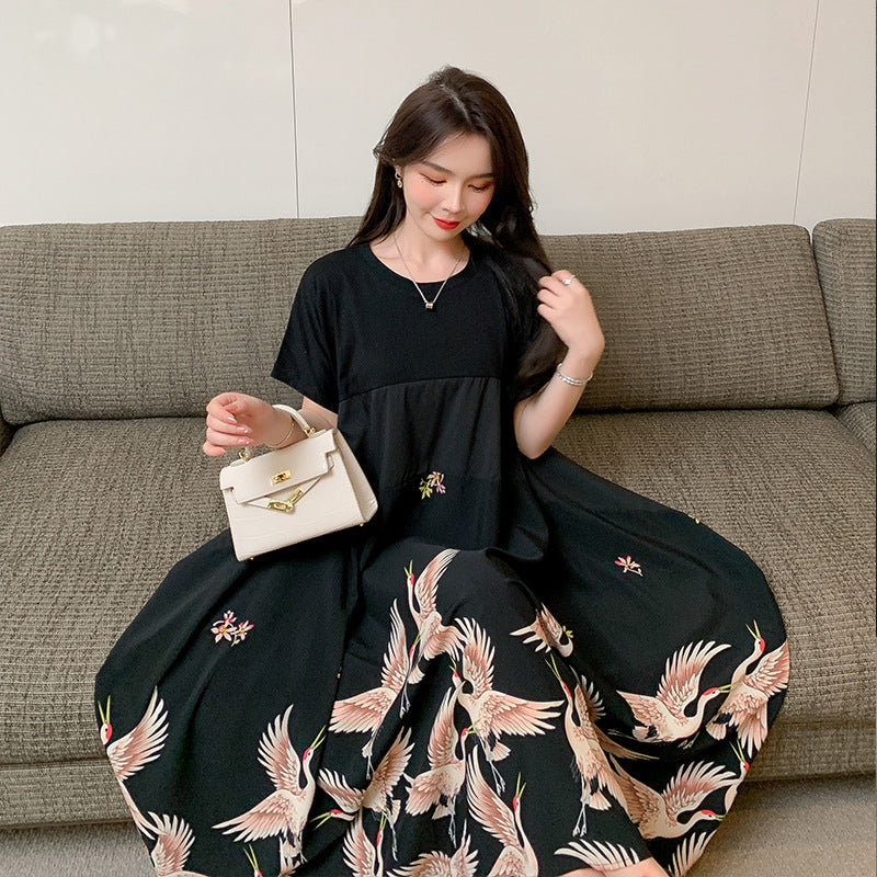 Plus Size Chinese Cranes Midi Dress