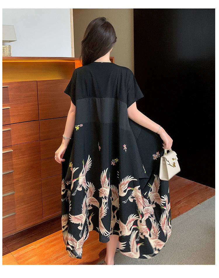 Plus Size Chinese Cranes Midi Dress