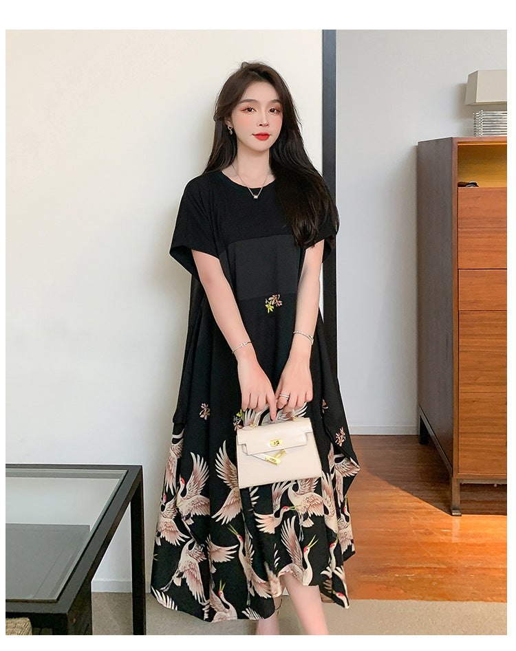 Plus Size Chinese Cranes Midi Dress
