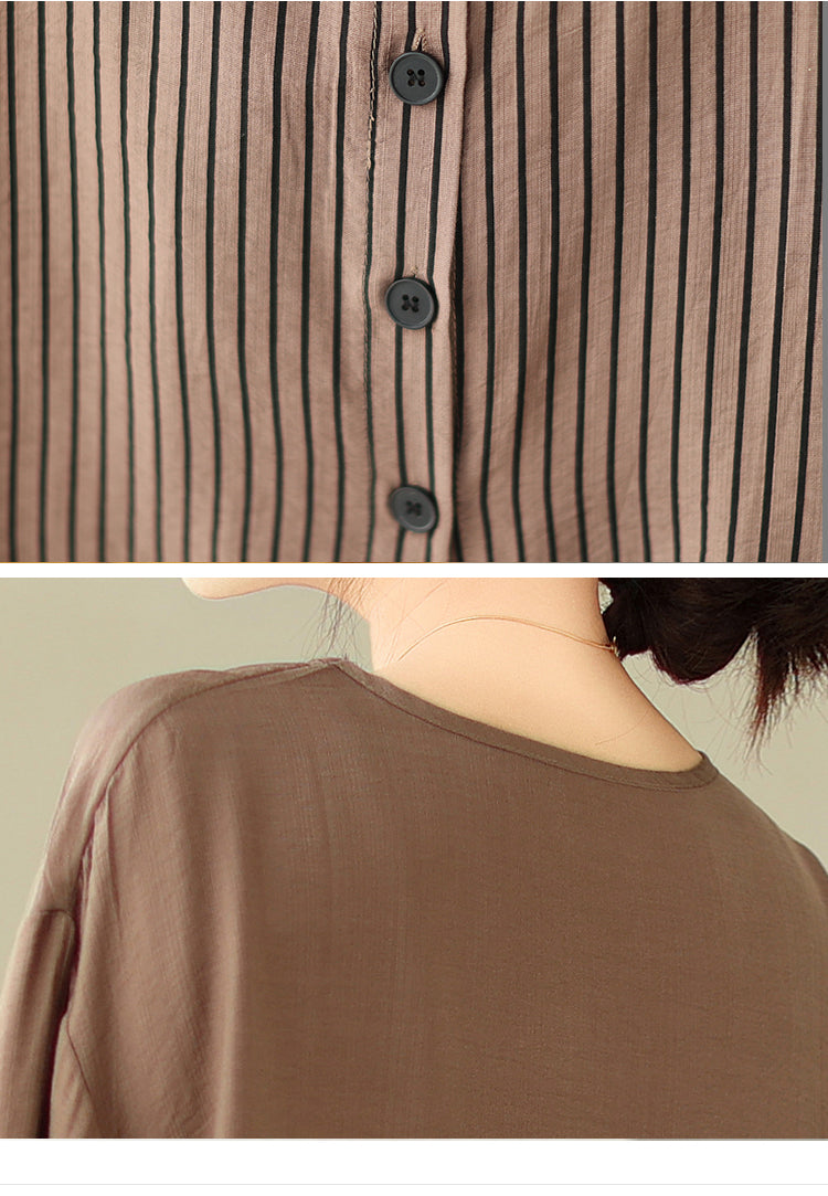 Plus Size Stripes Button Loose Blouse