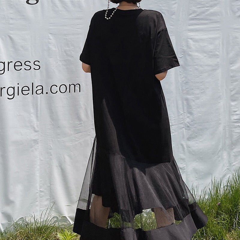 Plus Size Tulle Hem T Shirt Midi Dress