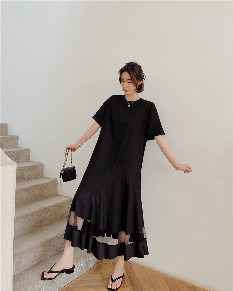 Plus Size Tulle Hem T Shirt Midi Dress