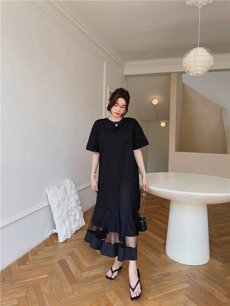 Plus Size Tulle Hem T Shirt Midi Dress