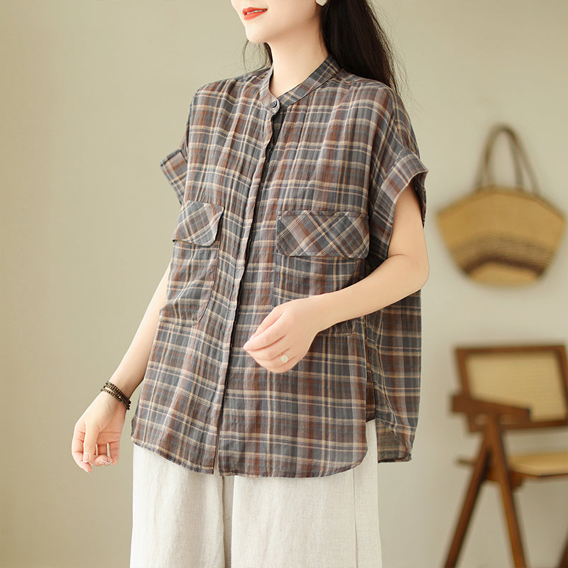 Plus Size Rustic Checks Button Shirt Blouse