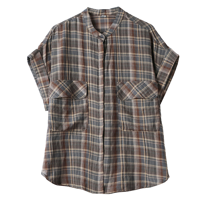 Plus Size Rustic Checks Button Shirt Blouse