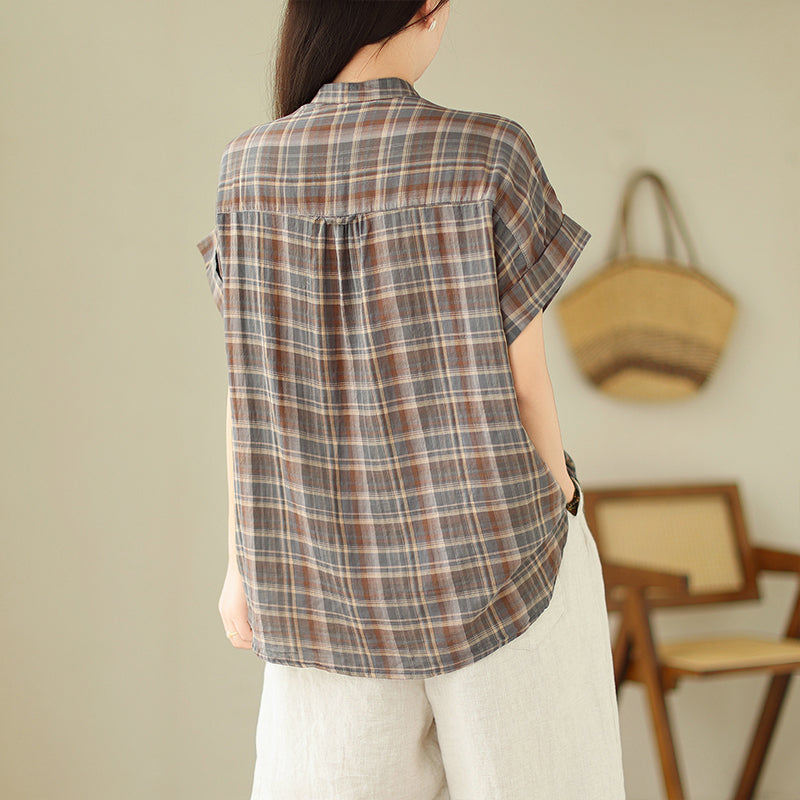 Plus Size Rustic Checks Button Shirt Blouse