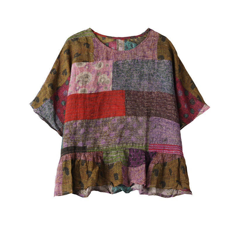 Plus Size Patchwork Babydoll Blouse