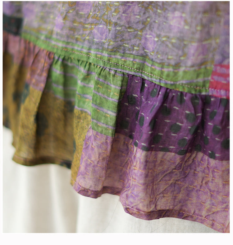Plus Size Patchwork Babydoll Blouse