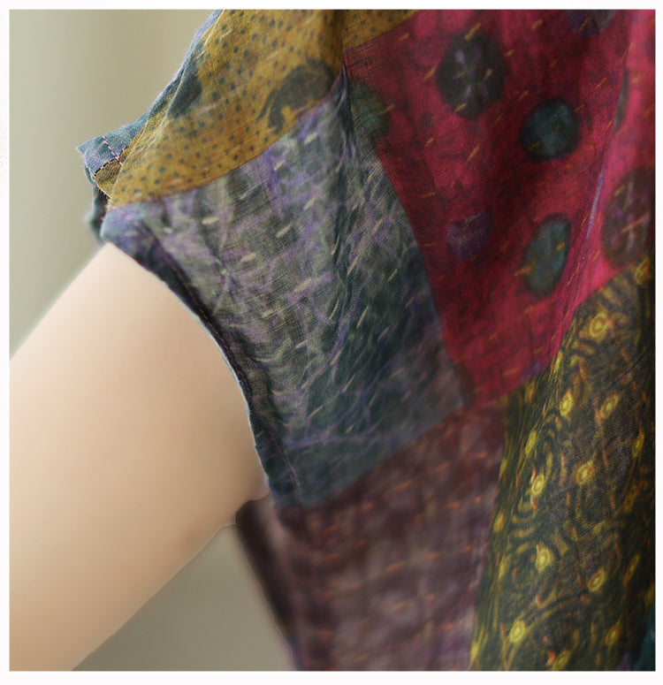 Plus Size Patchwork Babydoll Blouse