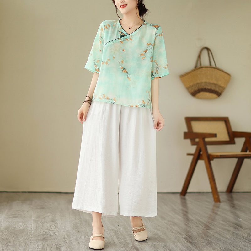 Plus Size Light Pastel Watercolour Cheongsam Top
