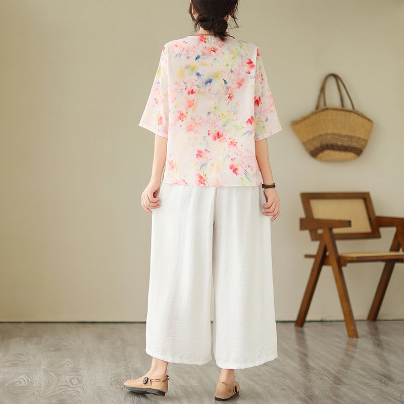 Plus Size Light Pastel Watercolour Cheongsam Top