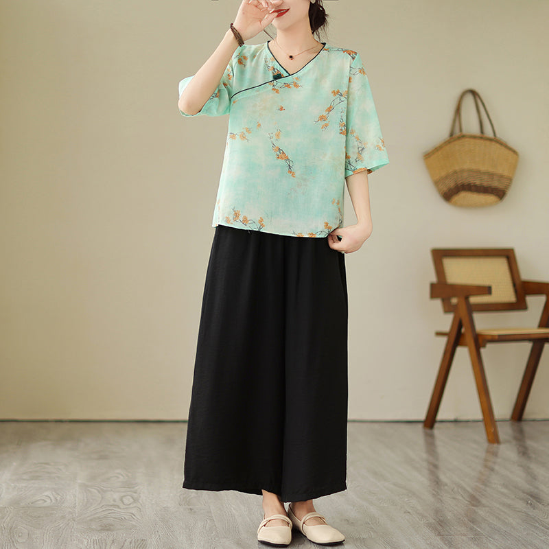 Plus Size Light Pastel Watercolour Cheongsam Top
