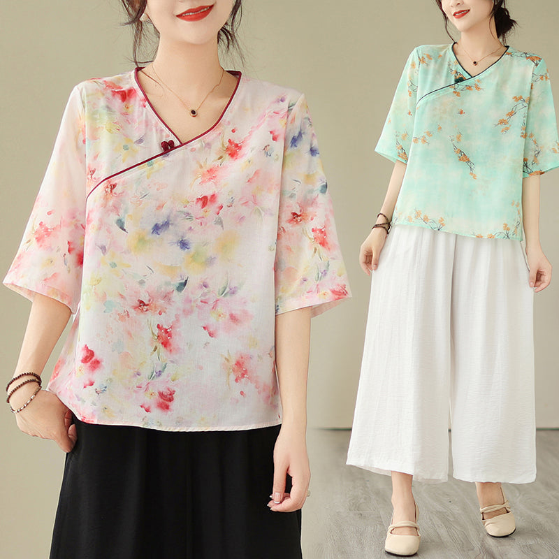 Plus Size Light Pastel Watercolour Cheongsam Top