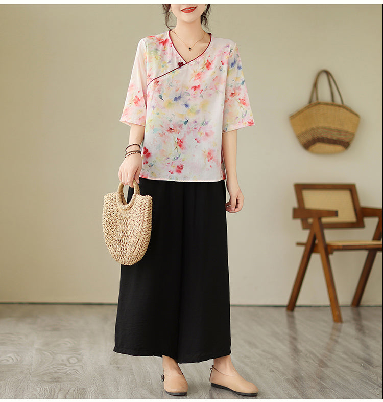 Plus Size Light Pastel Watercolour Cheongsam Top